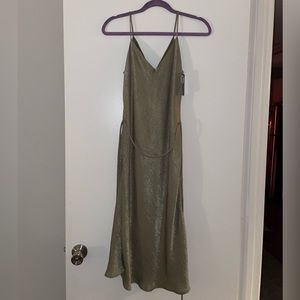 Green Satin MIDI Dress